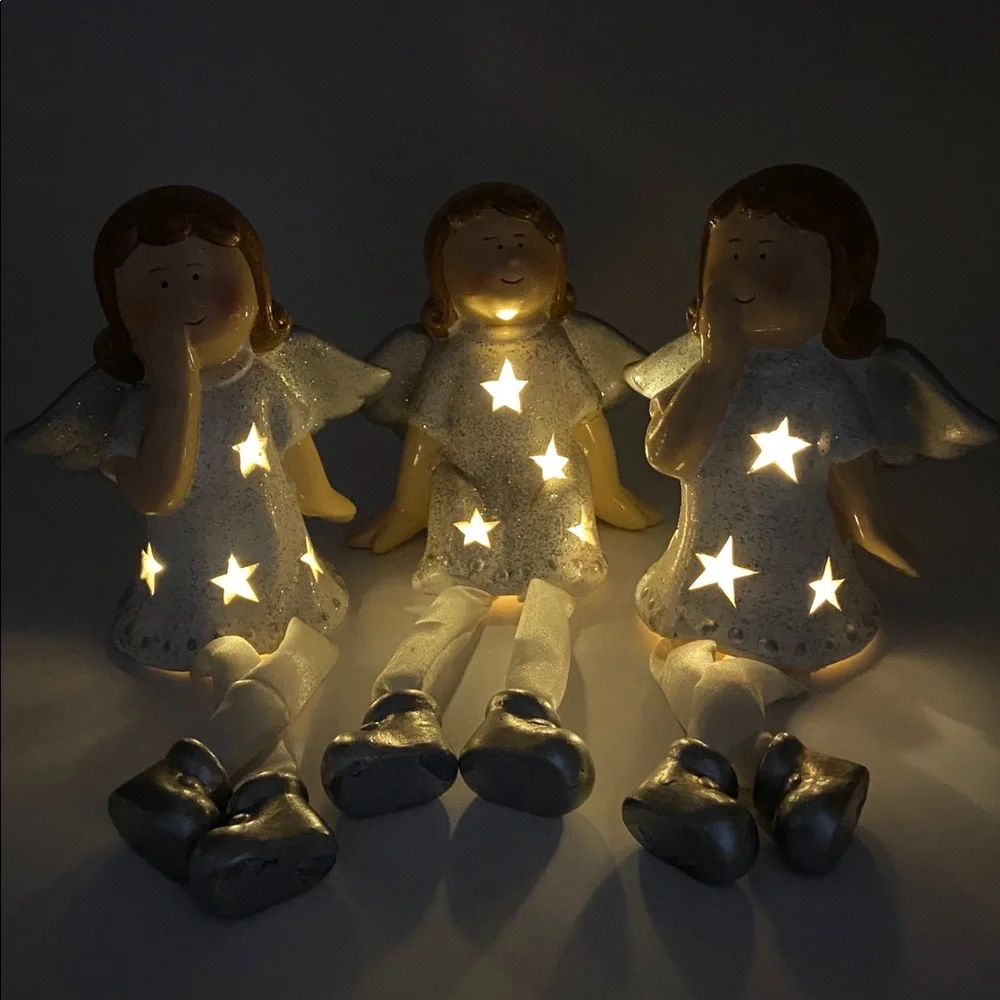 Winter Lane Set of 3 Illuminated Dangle Sitter Angels